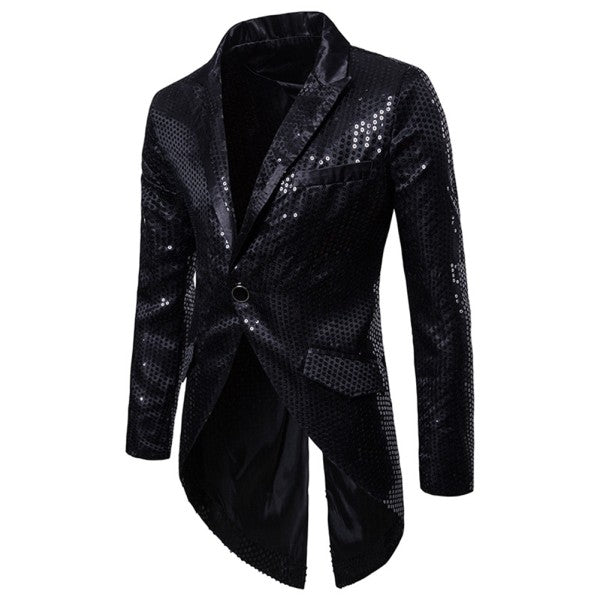 Men’s Sequin Tailcoat Formal Long Back Tuxedo Blazer Jacket | Zarnesh