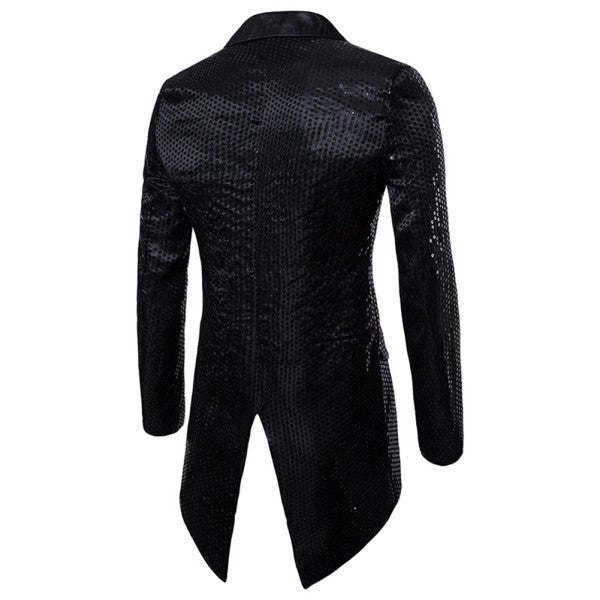 Men’s Sequin Tailcoat Formal Long Back Tuxedo Blazer Jacket | Zarnesh