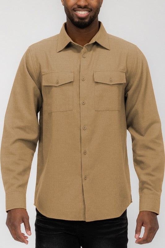 Men's Solid Casual Long Sleeve Flannel Shirt | Zarnesh
