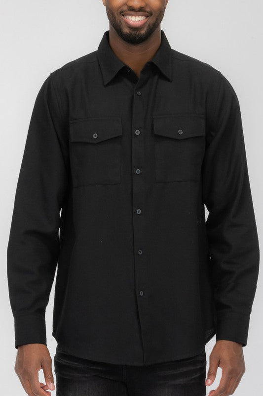 Men's Solid Casual Long Sleeve Flannel Shirt | Zarnesh