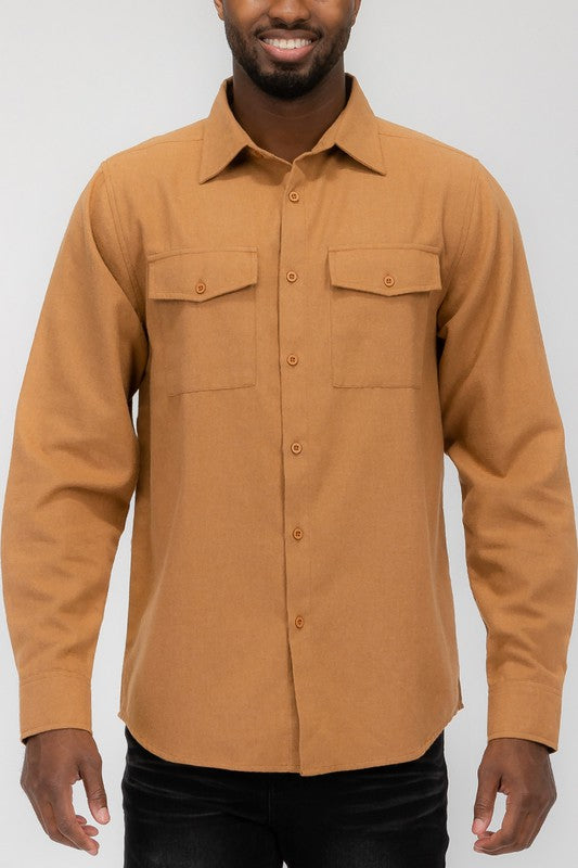 Men's Solid Casual Long Sleeve Flannel Shirt | Zarnesh