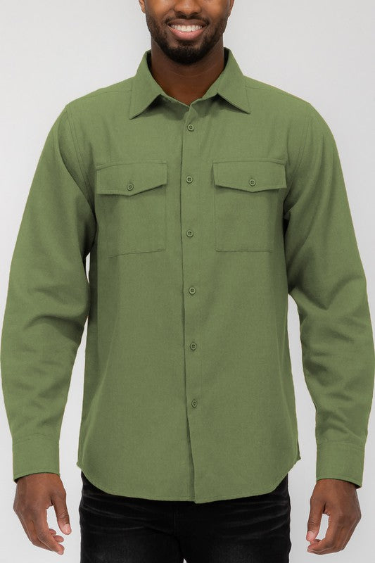 Men's Solid Casual Long Sleeve Flannel Shirt | Zarnesh