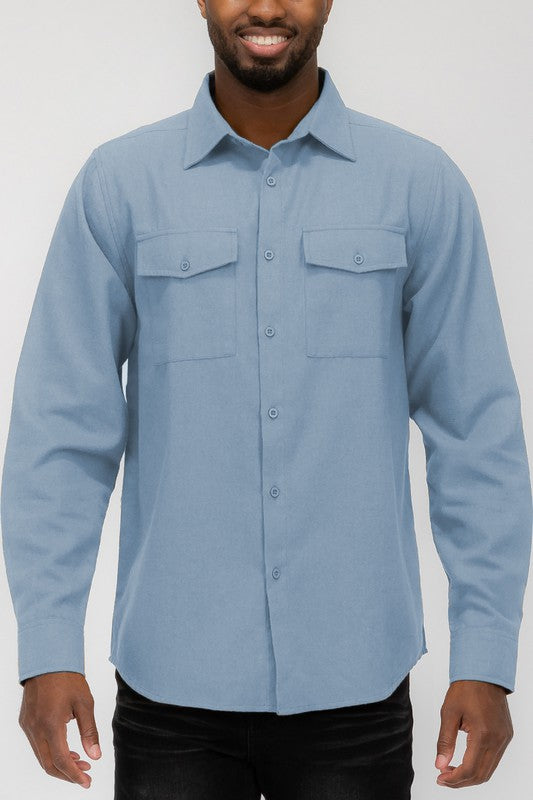 Men's Solid Casual Long Sleeve Flannel Shirt | Zarnesh