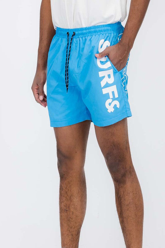 Men's Solid Lined Beach Swim Text Swim Shorts | Zarnesh