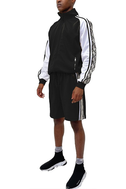 Men's Sporty Snake Stripe Jacket Shorts Tracksuit Set | Zarnesh