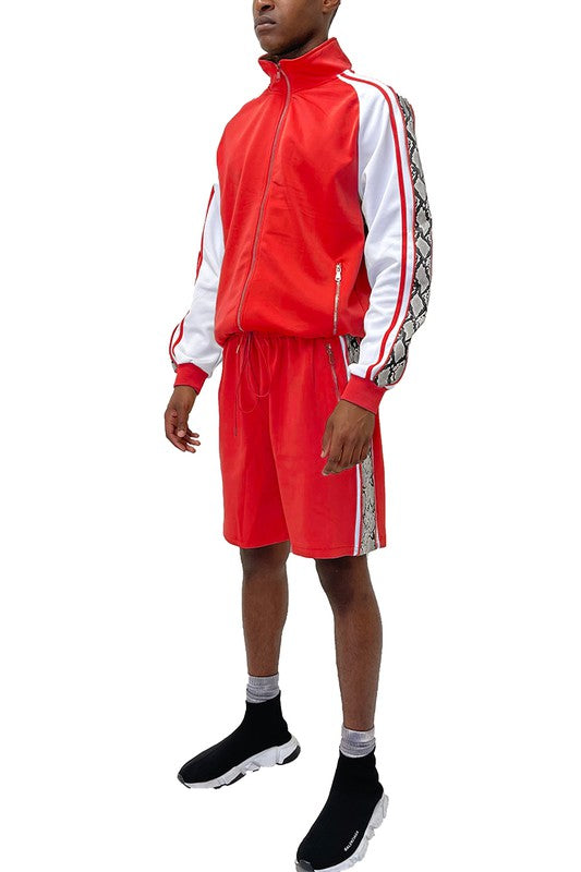 Men's Sporty Snake Stripe Jacket Shorts Tracksuit Set | Zarnesh