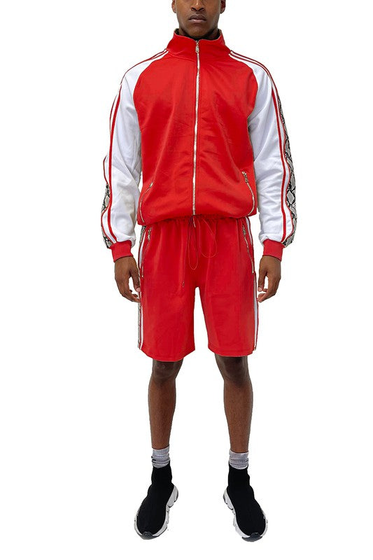 Men's Sporty Snake Stripe Jacket Shorts Tracksuit Set | Zarnesh