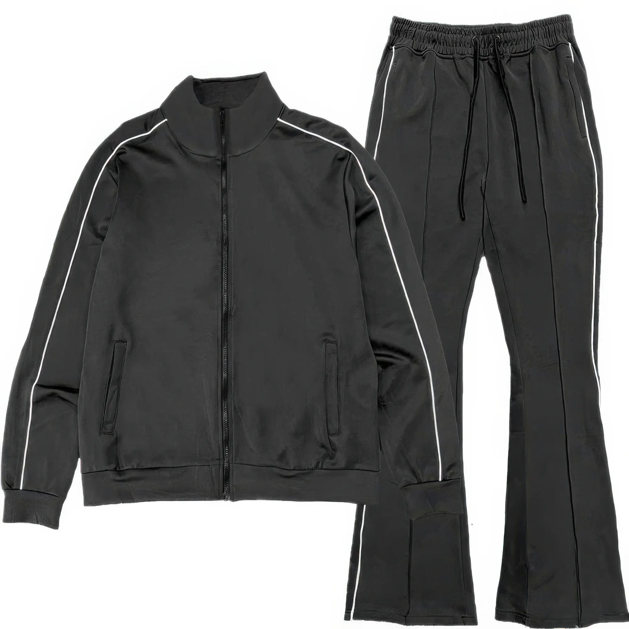 Black tracksuit with white stripes on a white background