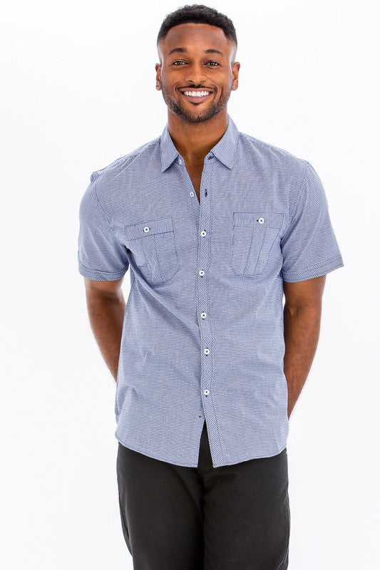 Men's Striped Short Sleeve Button Down Shirt | Zarnesh