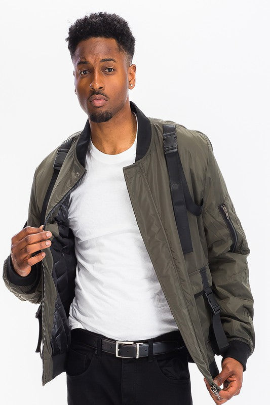 Men's Utility Strap Front Zipper Functional Pockets Jacket | Zarnesh