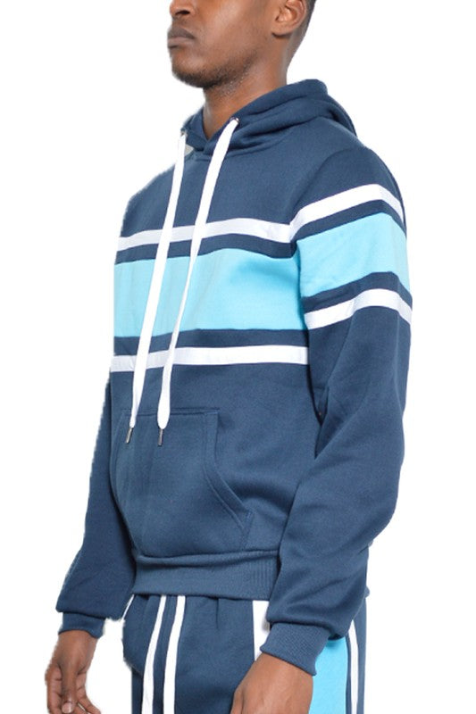 Men's Three Stripe Kangaroo Pocket Pullover Hoodie | Zarnesh