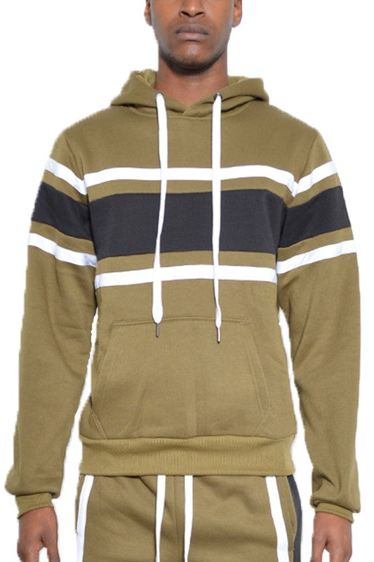 Men's Three Stripe Kangaroo Pocket Pullover Hoodie | Zarnesh