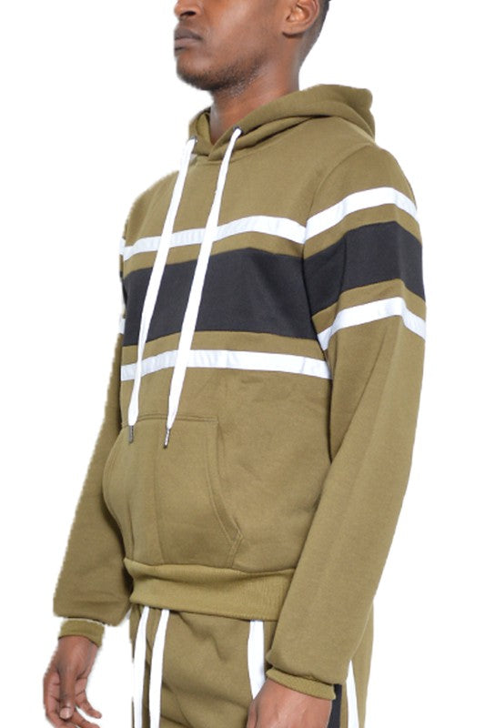 Men's Three Stripe Kangaroo Pocket Pullover Hoodie | Zarnesh