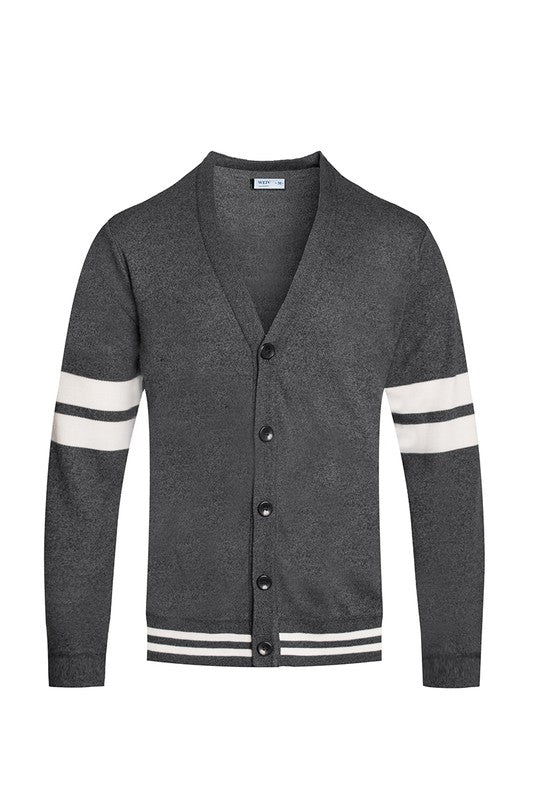 Men's Two Stripe Button Weiv Cardigan | Zarnesh