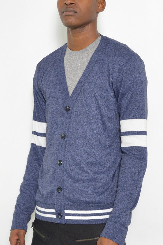 Men's Two Stripe Button Weiv Cardigan | Zarnesh