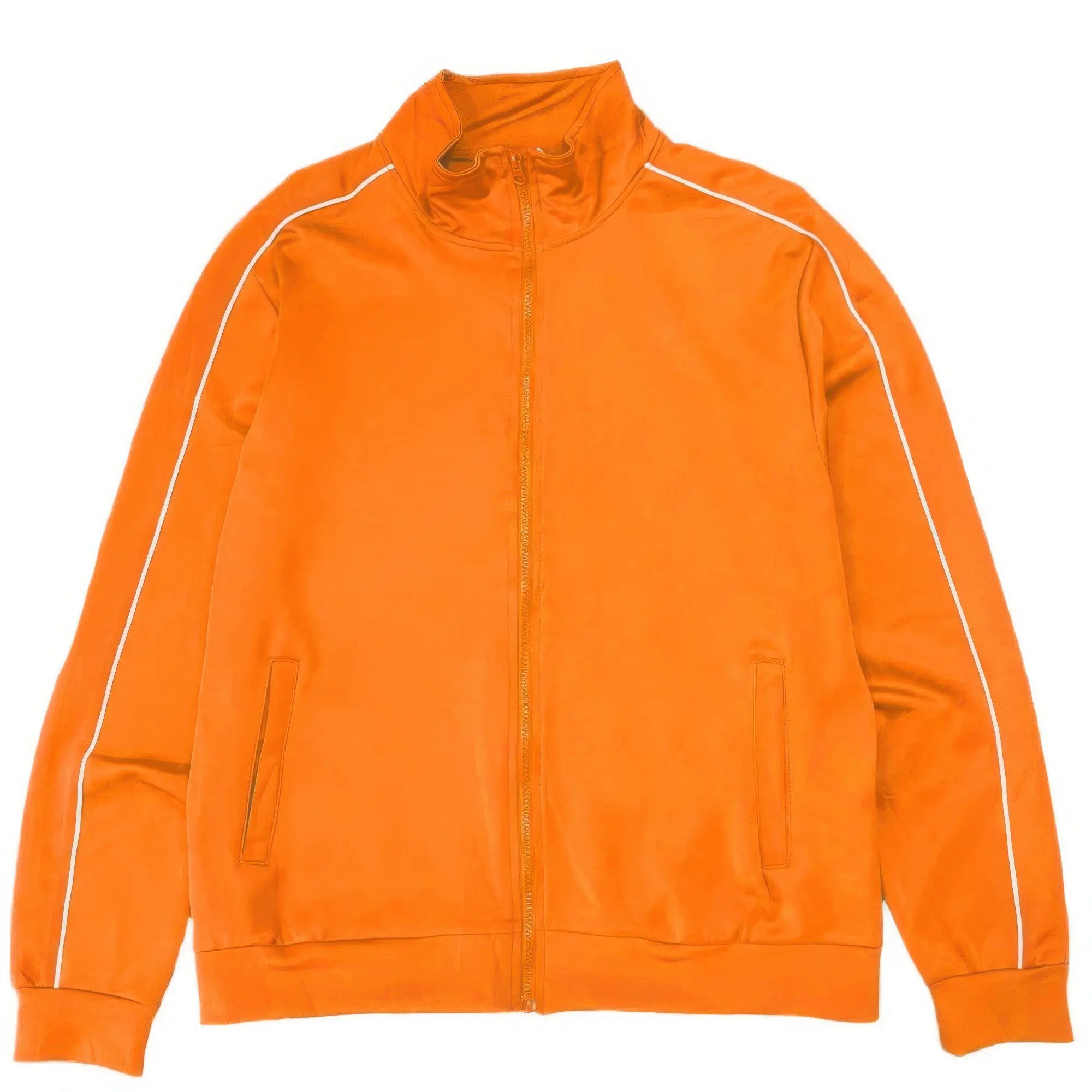 Orange jacket with white accents on a white background