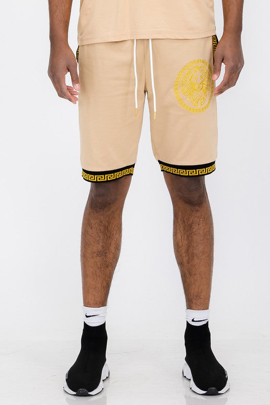 Men Lion Head Black and Gold Detail Shorts | Zarnesh