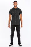 Men Plus Outline Stitch Chest Pocket Short Sleeve Button Shirt Zarnesh