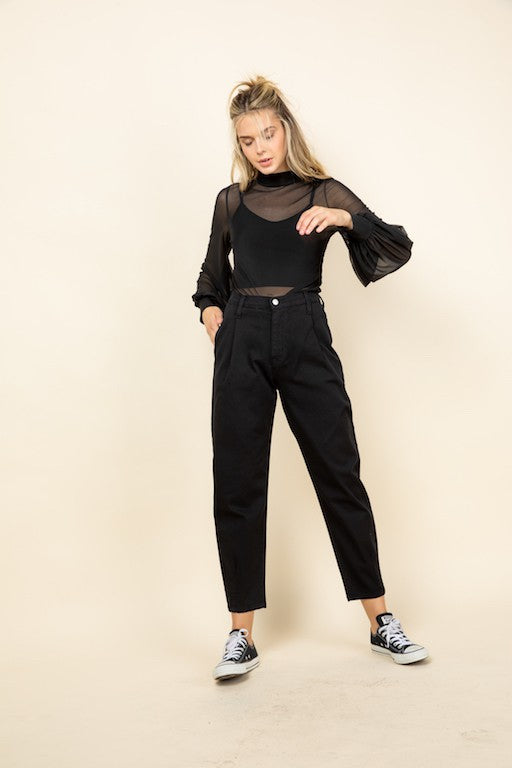 Women Comfortable Mesh Bubble Long Sleeve Mock Neck Top Zarnesh