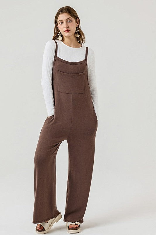 Women’s Boho Wide Leg Terry Overall Jumpsuits with Pocket | Zarnesh