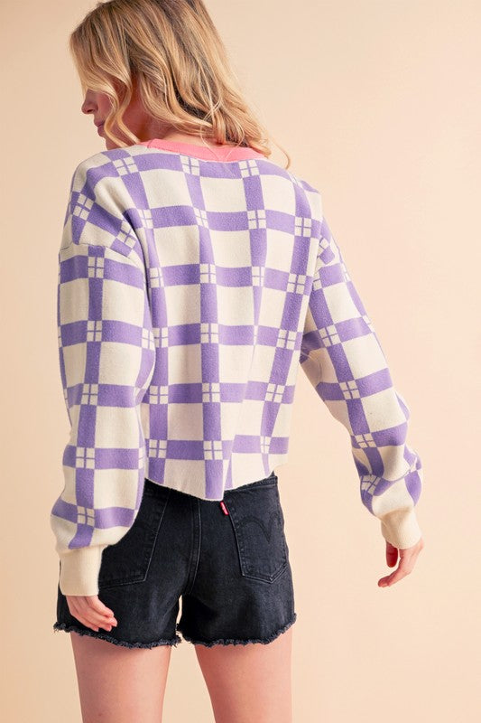 Women’s Plaid Checkered Pattern Pam Sweater | Zarnesh