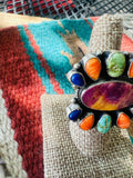 Navajo Sterling Silver & Multi Stone Cluster Adjustable Ring | Zarnesh