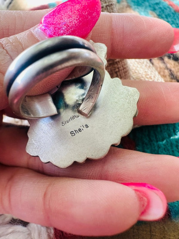 Navajo Sterling Silver & Multi Stone Cluster Adjustable Ring | Zarnesh