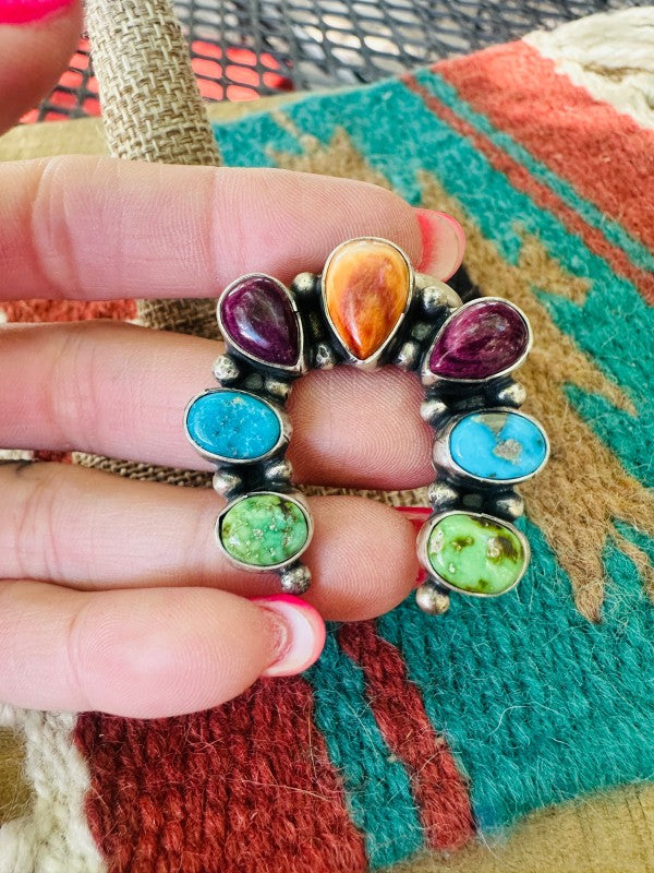 Navajo Sterling Silver & Multi Stone Naja 8 Size Ring | Zarnesh