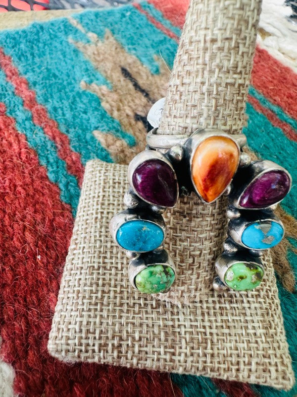 Navajo Sterling Silver & Multi Stone Naja 8 Size Ring | Zarnesh