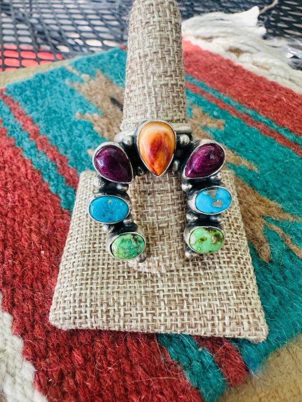 Navajo Sterling Silver & Multi Stone Naja 8 Size Ring | Zarnesh