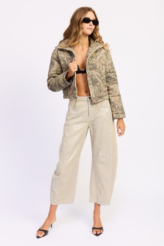 Women’s Woodland Camo Print Puffer Cropped Jacket | Zarnesh