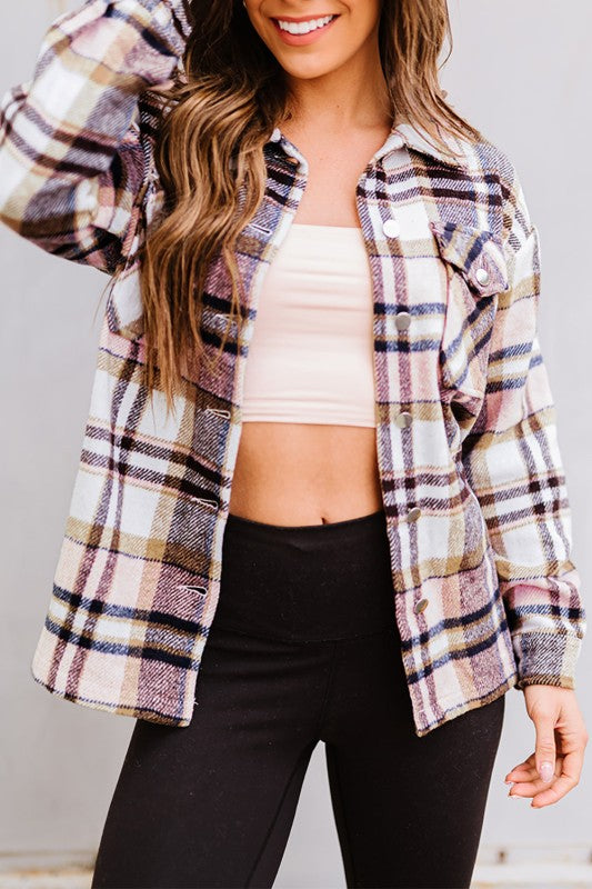 Women’s Plaid Pocketed Button Front Shacket | Zarnesh