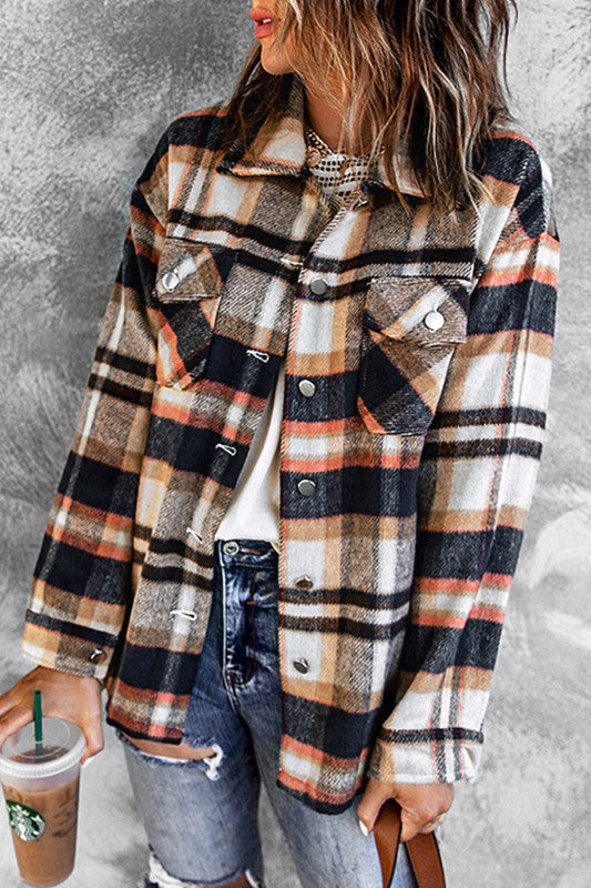 Women’s Plaid Pocketed Button Front Shacket | Zarnesh