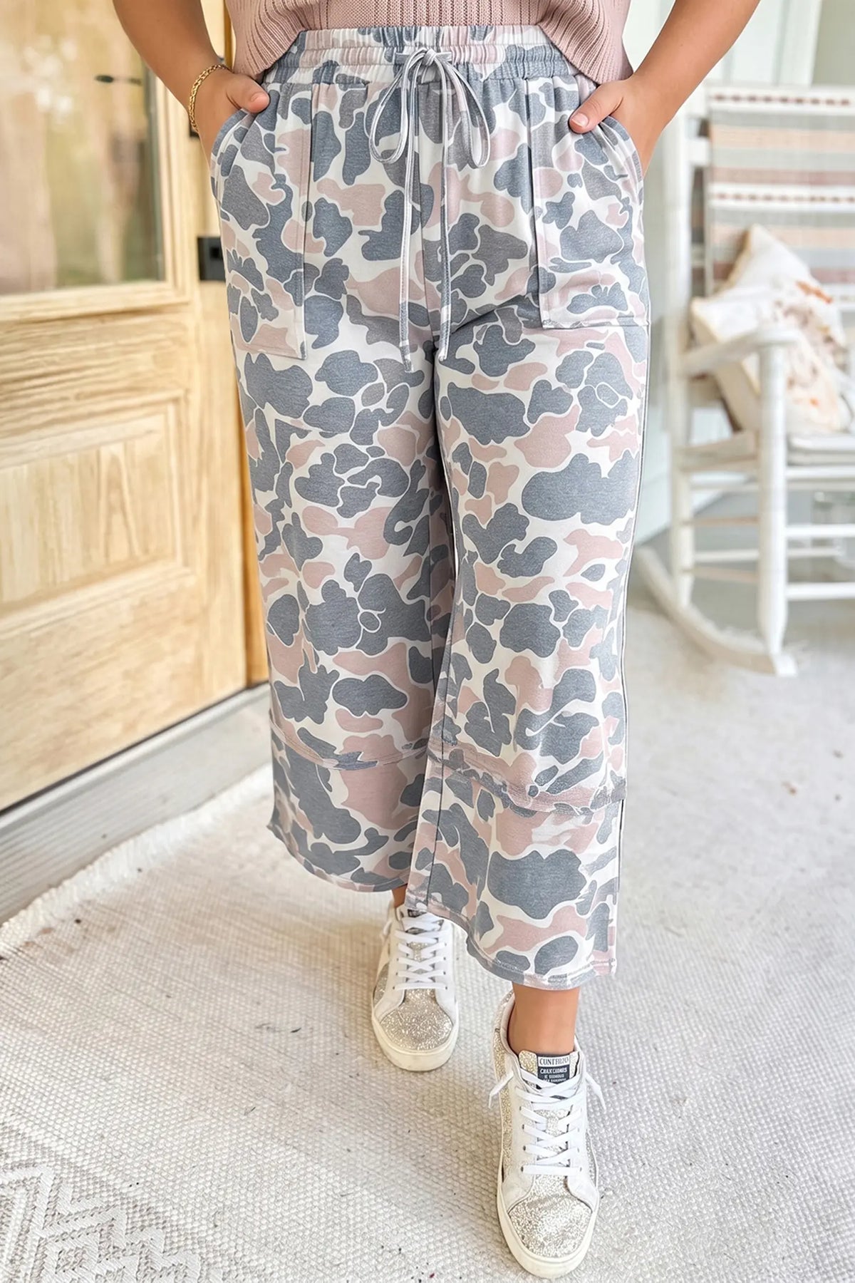 Plus Camo Wide Leg Cropped Cargo Pants | Zarnesh