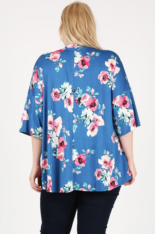 Women's Plus Floral Short Sleeve Open Front Cardigan | Zarnesh