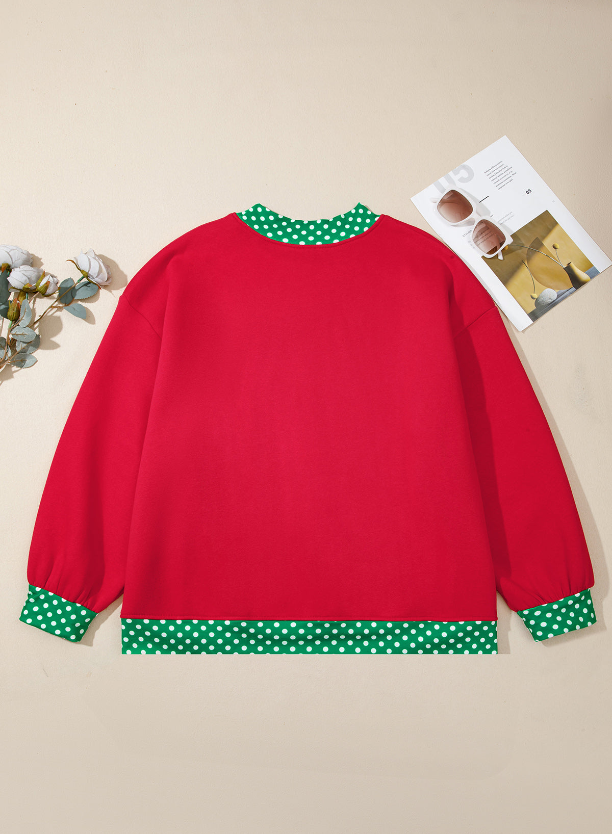 Plus Polka Dot Crewneck Layered Trim Sweatshirt | Zarnesh