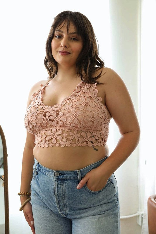 Women Plus Pullover Crochet Daisy Longline Cropped Bralette Zarnesh