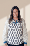 Plus Size Floral Contrast Split Neck Blouse | Zarnesh