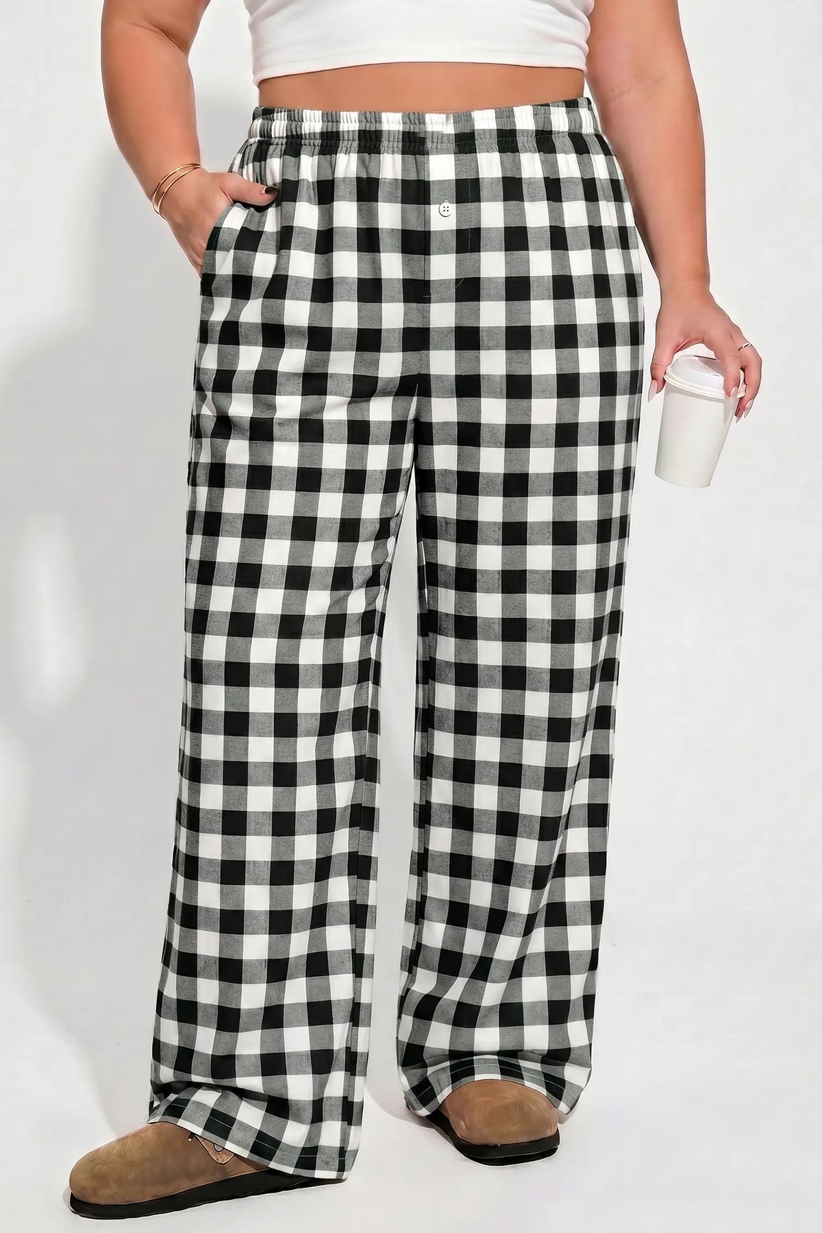 Plus Size Gingham Wide Leg Lounge Pants | Zarnesh