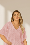 Plus Size Pointelle Rhombus Knit V Neck Top | Zarnesh