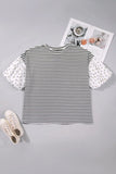 Plus Size Stripe Puff Sleeve Floral Patchwork Top | Zarnesh