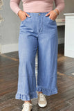 Plus Wide Leg Ruffle Hem Chambray Pants | Zarnesh