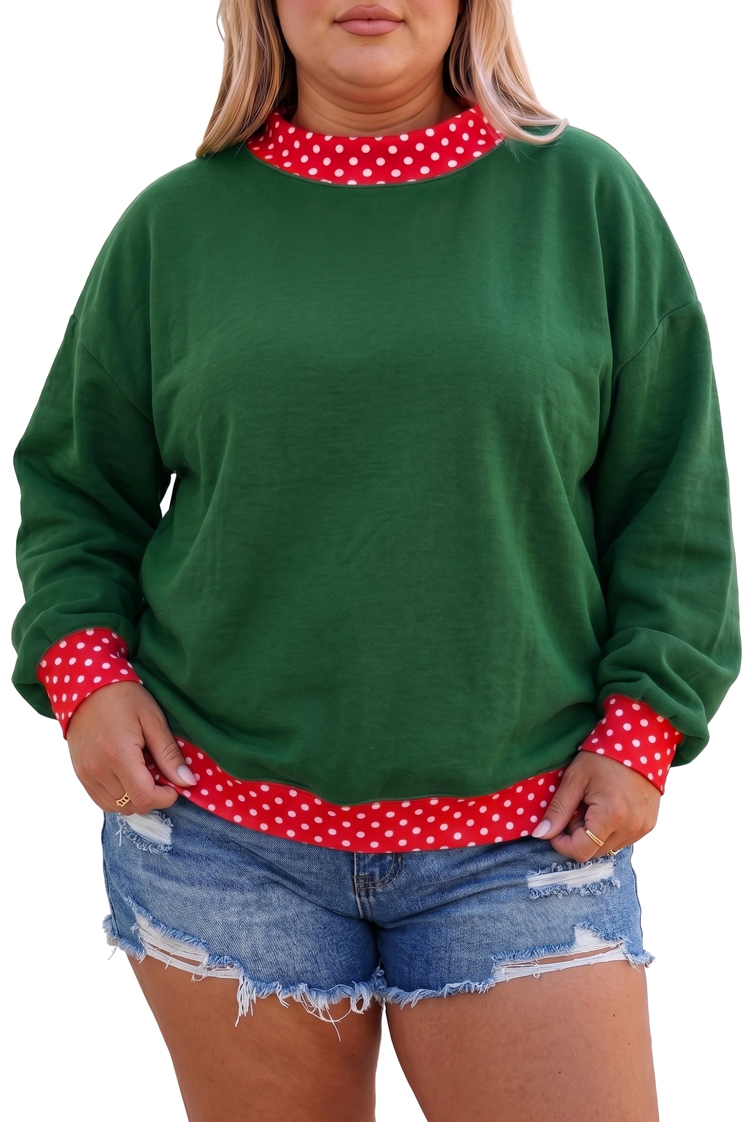 Plus Polka Dot Crewneck Layered Trim Sweatshirt | Zarnesh