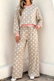 Polka Dot Pink Trim Sweatshirt Pants Set | Zarnesh