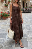 Polka Dot Sleeveless Square Flare Neck Midi Dress | Zarnesh