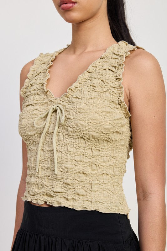 Women Premium Fabric Sleeveless Flattering Designed Ruffle Top Zarnesh