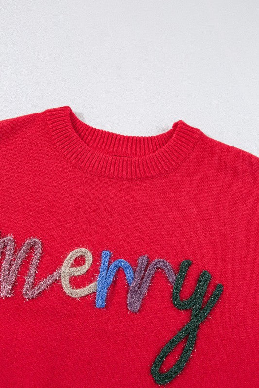 Women’s Merry Christmas Letter Embroidered Tinsel Sweater | Zarnesh