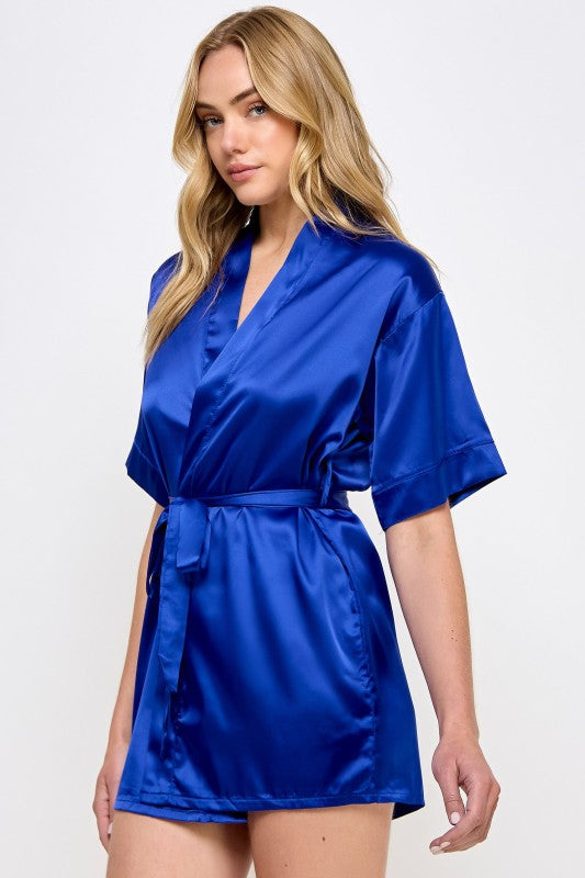Women’s Getting Ready Satin Kimono Robe with Belt | Zarnesh