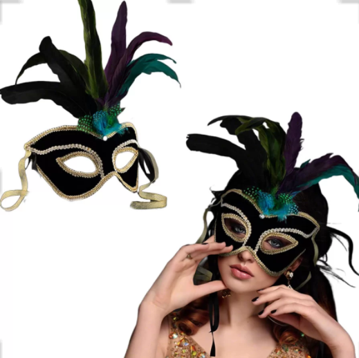 Velvet And Feather Unlit Carnival Mask | Zarnesh