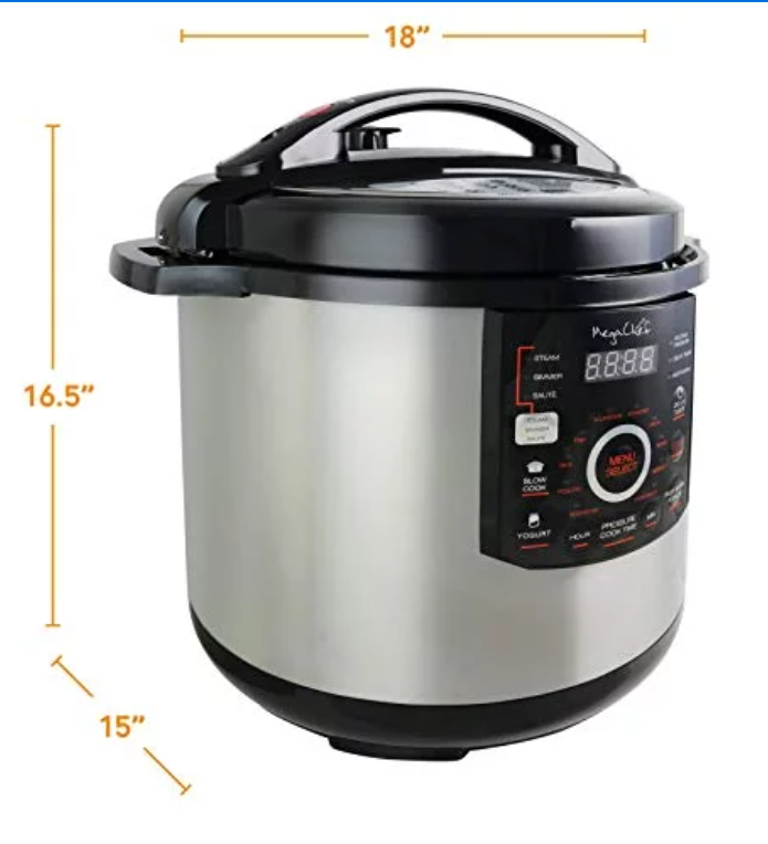 Megachef 12 Quart Steel Digital Pressure Cooker with 15 Presets and Glass Lid | Zarnesh